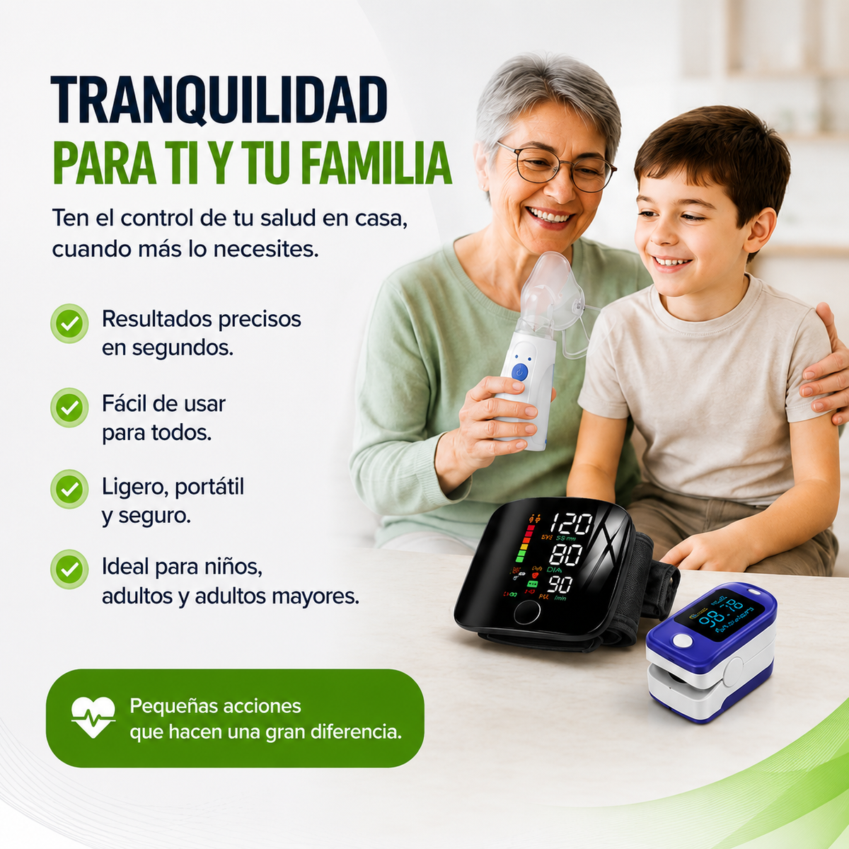 KIT SALUD EN CASA - Tensiómetro + Nebulizador + Oxímetro
