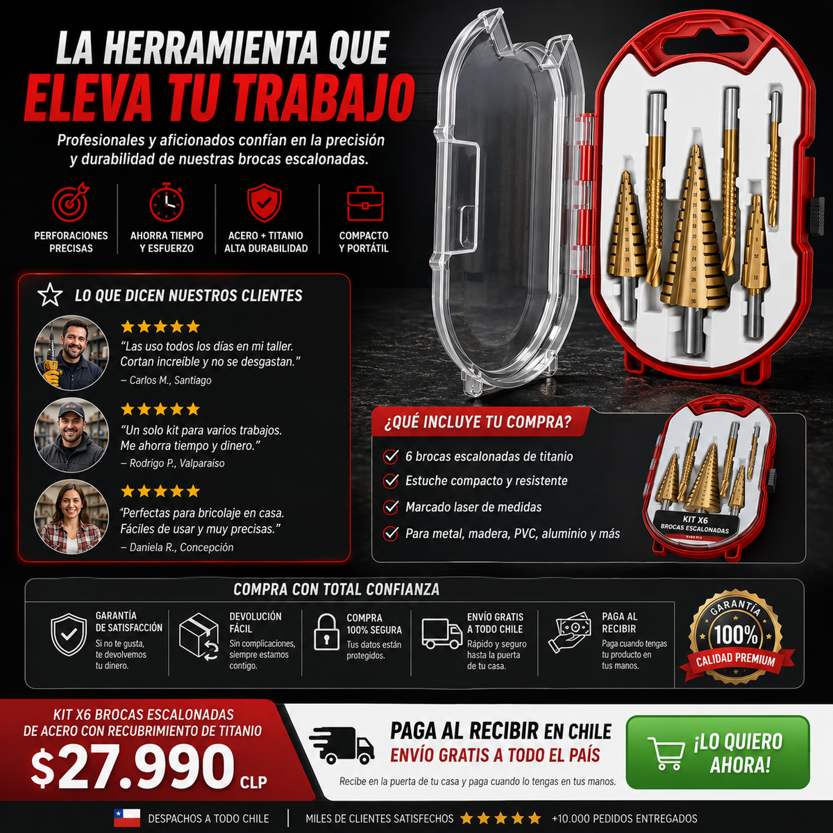 KIT PROFESIONAL X6 BROCAS I ACERO Y TITANIO